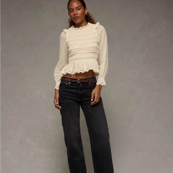 AE Long Sleeve Smocked Babydoll Blouse - Picture 3 of 5